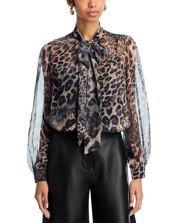 アクア レディース トップス シャツ プリント AQUA Leopard Printie Neck Top Exclusive Brown Multi ブラウン