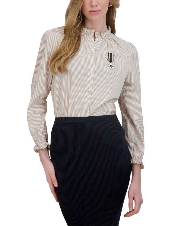 ポイント レディース トップス シャツ フリル ブラウス Point Ruffle Blouse Foxtrot Stripe ストライプ