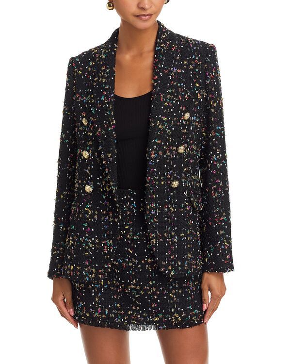 アクア レディース アウター ジャケット・ブルゾン ツイード ブレザー AQUA Rainbow Tweed Cutaway Blazer Exclusive Black Multi ブラック