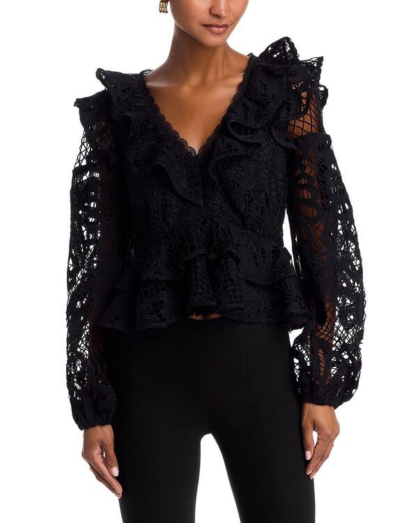 アクア レディース トップス シャツ Vネック レース AQUA V Neck Long Sleeve Lace Top Exclusive Black ブラック