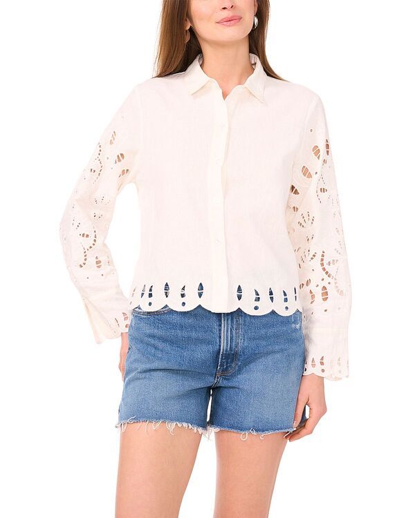 ヴィンスカムート レディース トップス シャツ 刺繍 ブラウス VINCE CAMUTO Embroidered Scallop Hem Blouse New Ivory アイボリー