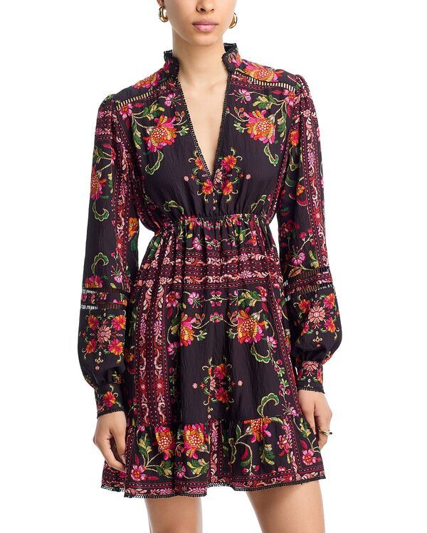 アクア レディース トップス ワンピース フラワー柄 プリント ミニ フラワー AQUA Floral Border Print Mini Dress Exclusive Black Multi ブラ