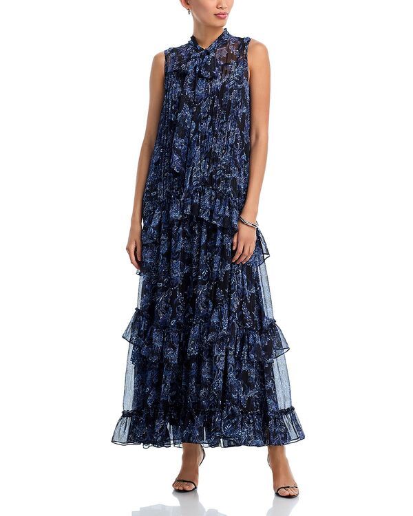 アクア レディース トップス ワンピース トール マキシ AQUA Metallic Paisley Maxi Boho Dress Exclusive BlackBlue ブラック