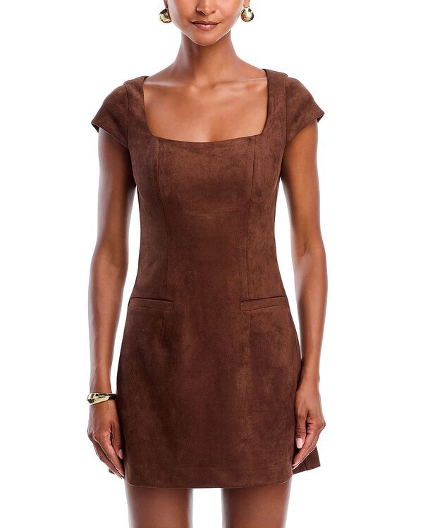 アクア レディース トップス ワンピースエード キャップ AQUA Faux Suede Cap Sleeve Shift Dress Exclusive Brown ブラウン