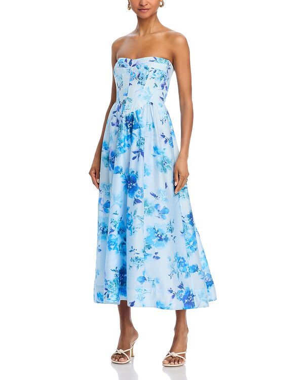 バードット レディース トップス ワンピース ミディ Bardot Lola Corset Midi Dress Blue Floral ブルー