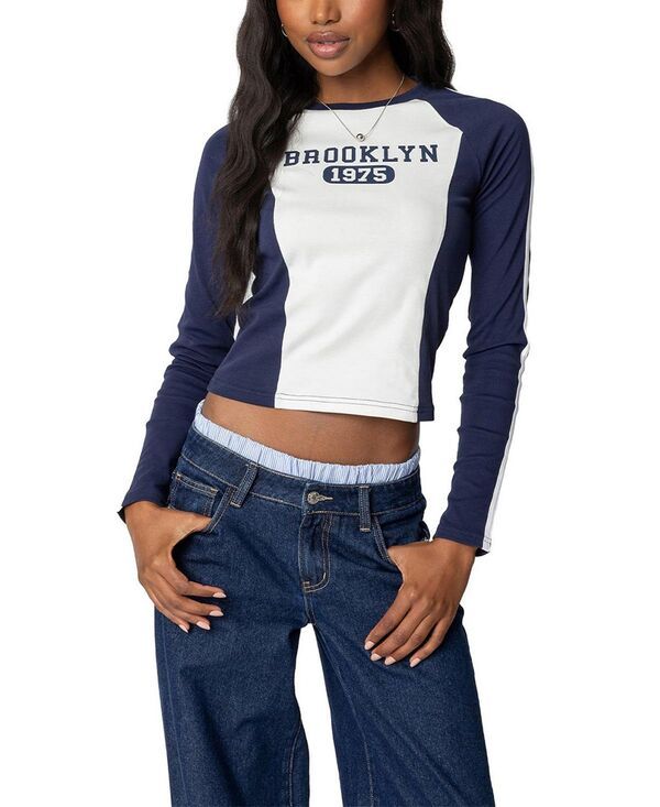 アディクテッド レディース トップス シャツ Edikted Brooklyn Raglan Long Sleeve T Shirt Navy ネイビー