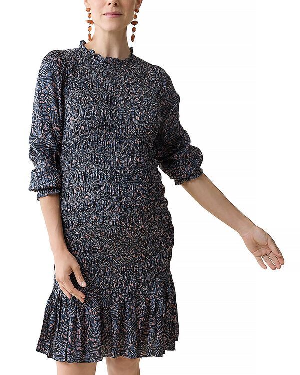イングリッドイザベル レディース トップス ワンピース シャーリング マタニティ Ingrid Isabel Smocked Maternity Dress BlueTanimal Floral ブル
