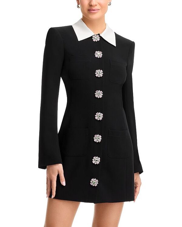 サンク セプト レディース トップス ワンピース ミニ Cinq Sept Sheryl Embellished Button Mini Dress Black Ivory アイボリー