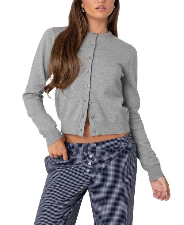 アディクテッド レディース アウター カーディガン ニット Edikted Shlo Knitted Cardigan Gray Melange グレー