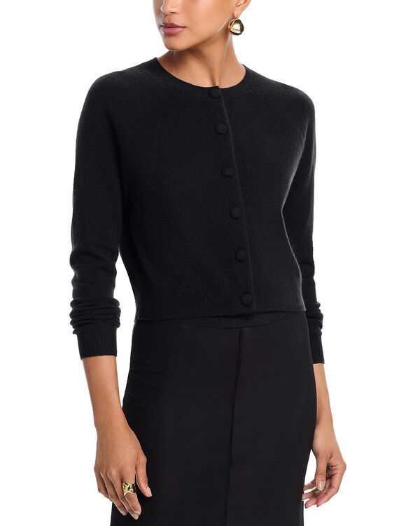 アクア レディース アウター ニット・セーター クルーネック カーディガン AQUA 100 Cashmere Crewneck Cardigan Exclusive Black ブラック