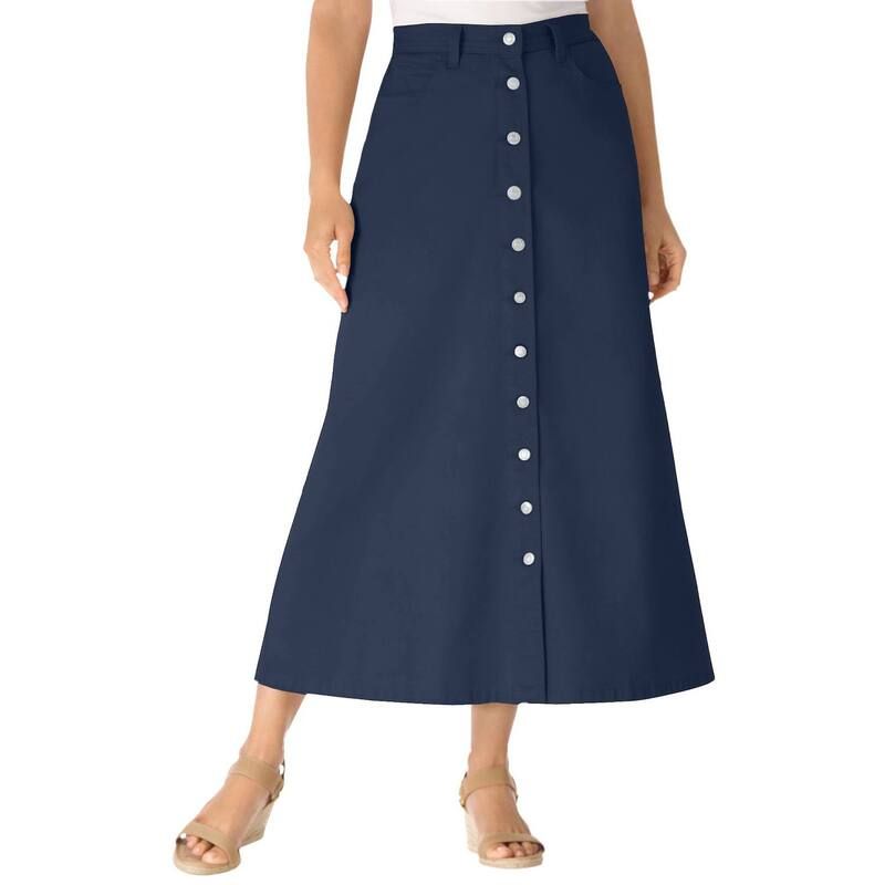 ウーマン ウィズイン レディース ボトムスカート プラスサイズ プチ コットン デニム ジーンズ Woman Within Plusize Petite Perfect SideElastic All