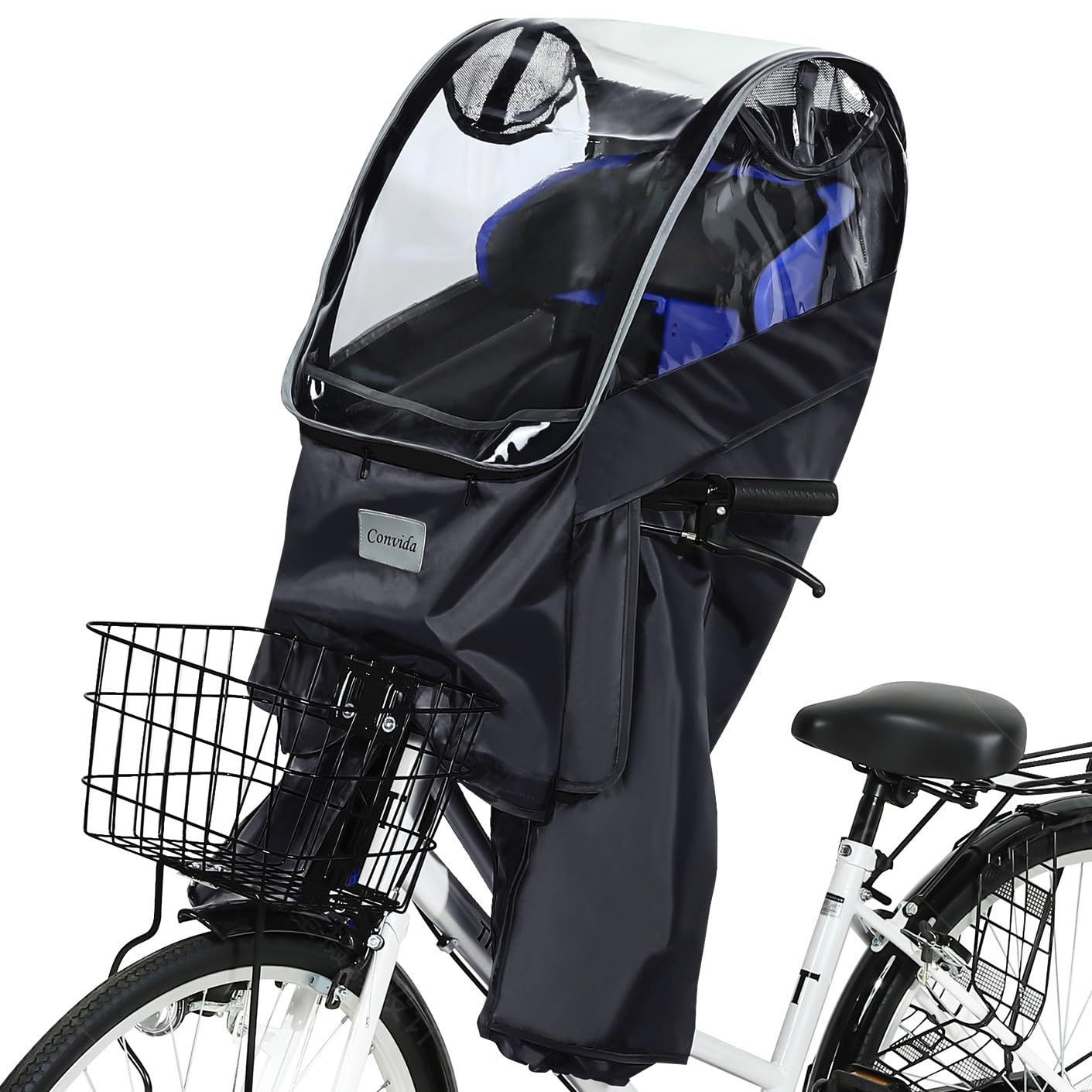 自転車 チャイルドシー トレインカバー 前 後付け 600Dナイロン 厚手で耐久性アップ 広々空間 乗り降り簡単 防寒 雨よけ Convida (ブラック)★m a7da5460
