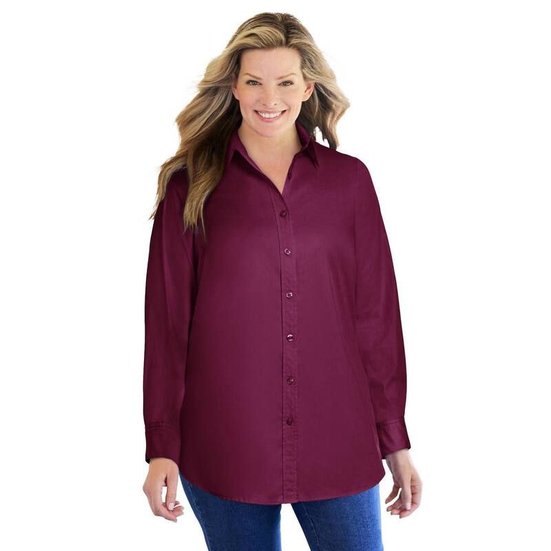 ウーマン ウィズイン レディース トップス シャツ プラスサイズ Woman Within Plusize Perfect Long Sleeve Shirt Deep Claret