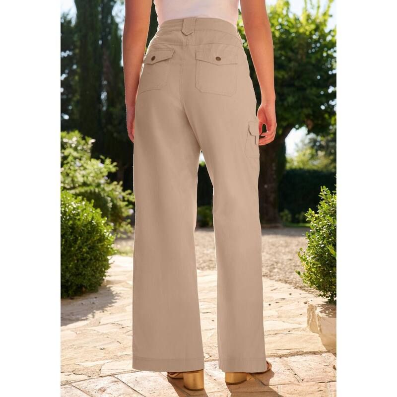 ロアマンズ レディース ボトムス カジュアルパンツ カーゴパンツ プラスサイズ Roamans Womens Plusize WideLeg Cargo Pants Dark Olive Green