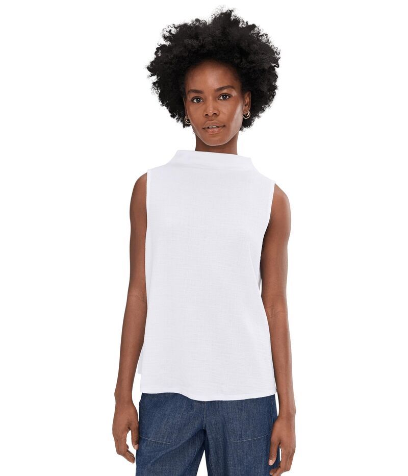 エイリーンフィッシャー レディース トップス シャツ スタンドネック ジャージー Eileen Fisher Cross Hatch Stretch Jersey Funnel Neck Tank W