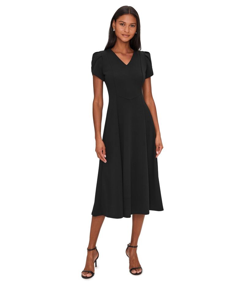 カルバンクライン レディース トップス ワンピース クレープ A ライン ミディ スキューバ Calvin Klein Tulip Sleeve Scuba Crepe Aline Midi Blac