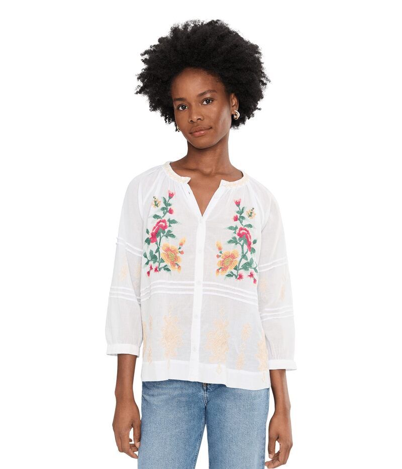 ジョニーワズ レディース トップス シャツ Johnny Was Pintuck Raglan Button Up Sunnie