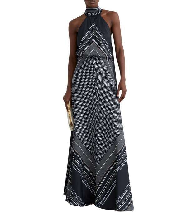 レイス レディース トップス ワンピース プリント サテン ノースリーブ マキシ ホルター Reisskylar Satin Scarf Print Halter Neck Sleeveless Ma
