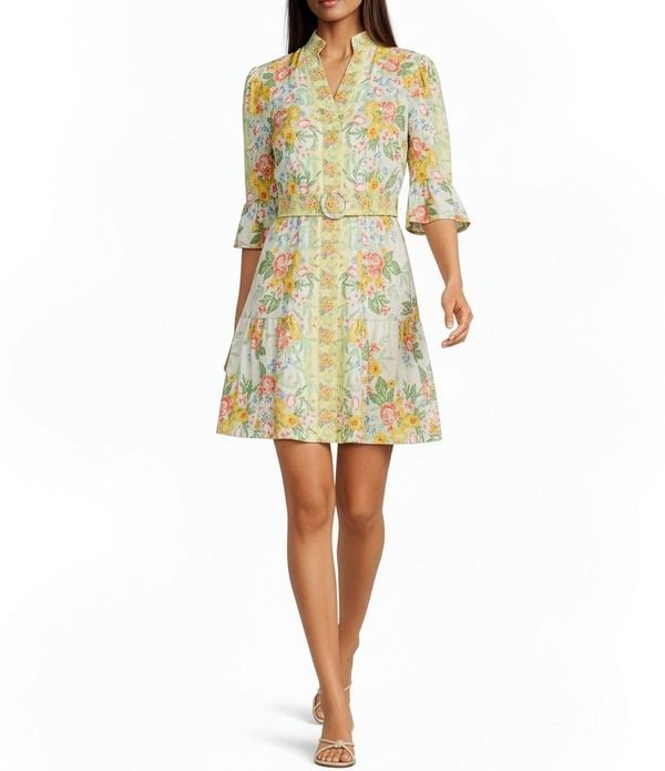 アドリアナ パペル レディース トップス ワンピース フラワー柄 プリント フラワー Adrianna Day by Adrianna Papell 34 Sleeve Floral Print Sh