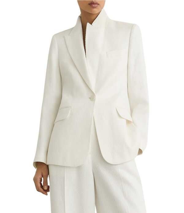 レイス レディース アウター コート リネン ジャケット Reiss Alyx Linen Blend Notch Lapelong Sleeve Suit Jacket White ホワイト