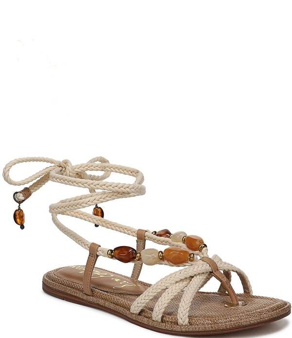 サムエデルマン レディース シューズ サンダル アンクル Sam Edelman Rori Braided Rope Beaded Ankle Wrap Flat Sandals Natural Sa