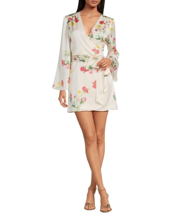 ジャンビニ レディース トップス ワンピース Vネック フラワー柄 プリント ミニ サテン フラワー Gianni Bini Jenni Satin Floral Print VNeck Long S