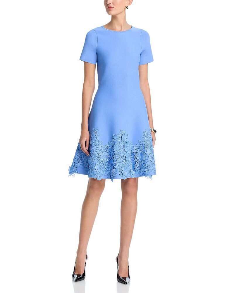 テリジョンバイリッキーフリーマン レディース トップス ワンピース レース ニット Teri Jon by Rickie Freeman Short Sleeve Lace Hem Knit Dres