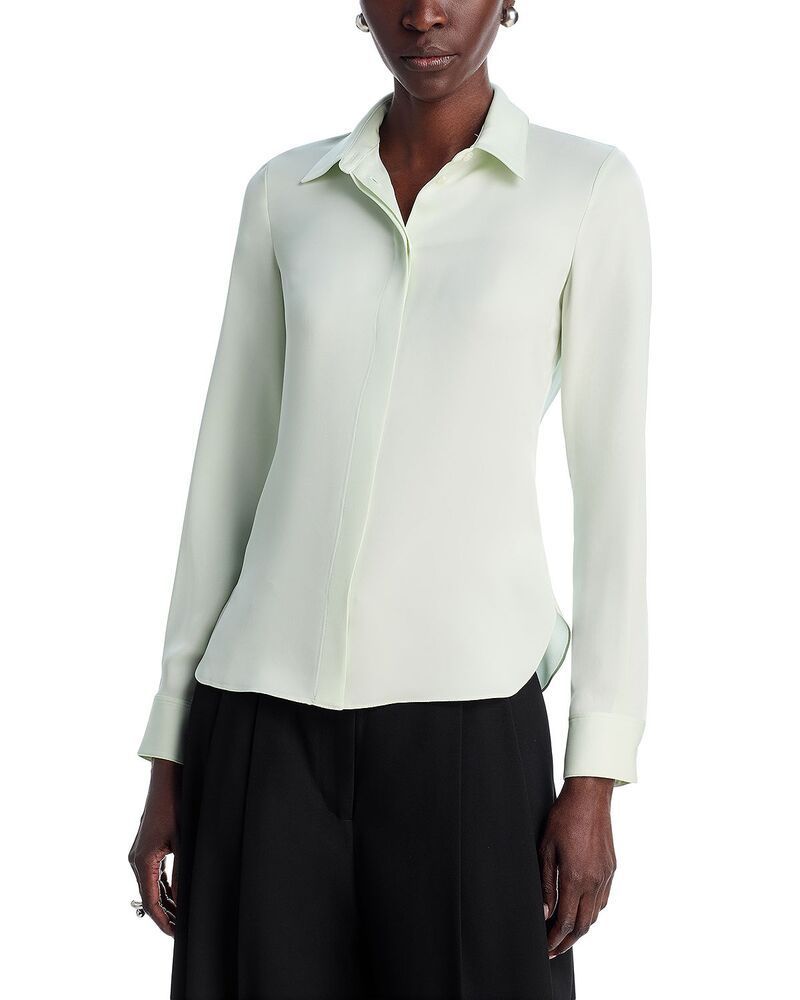 セオリー レディース トップス シャツ シルク Theory Classic Fitted Silk Shirt Light Sea Glass