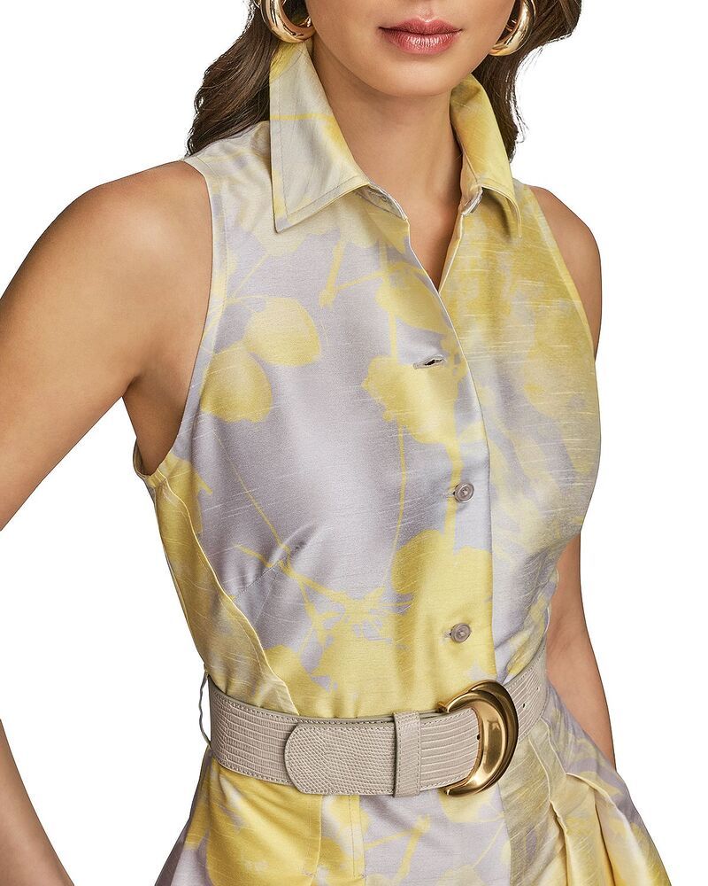 ダナキャラン レディース トップス シャツ ノースリーブ Donna Karan Belted Sleevelesshirtdress Limoncello Multi マルチカラー
