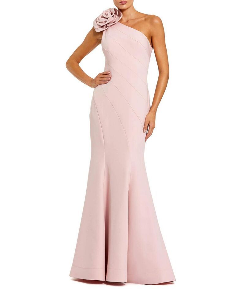 マックダガル レディース トップス ワンピース クレープ Mac Duggal Crepe One Shoulder Mermaid Gown with 3D Flower Blush ブラッシュ