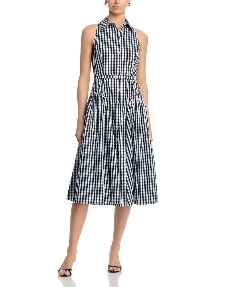 ミリー レディース トップス ワンピース ギンガムチェック ミディ マキシ ギンガム MILLY Maxine Ginghamidi Dress Blackwhite ホワイト