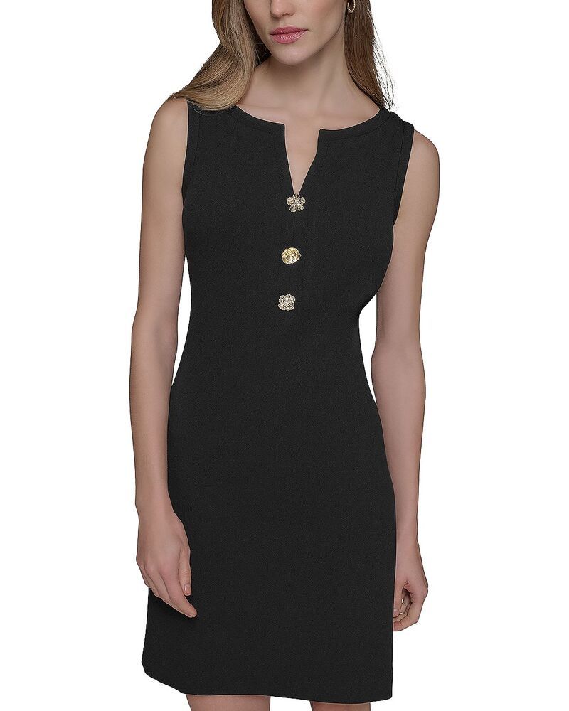 カール ラガーフェルド レディース トップス ワンピース クレープ スキューバ KARLAGERFELD PARIS Flower Button Scuba Crepe Sheath Dress Bl