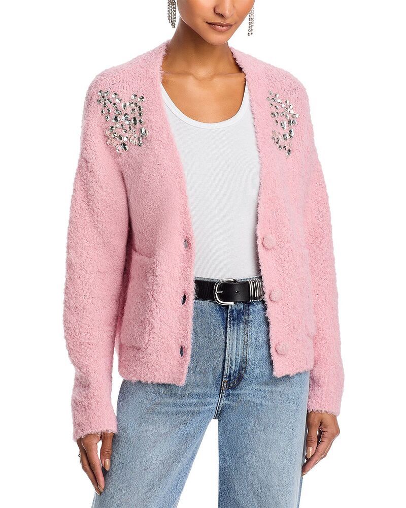アクア レディース アウター カーディガン Vネック AQUA V Neck Embellished Cardigan Exclusive Pink ピンク