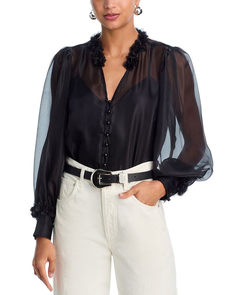 アクア レディース トップス シャツ ブラウス AQUA Flower Trim Blouse Exclusive Black ブラック