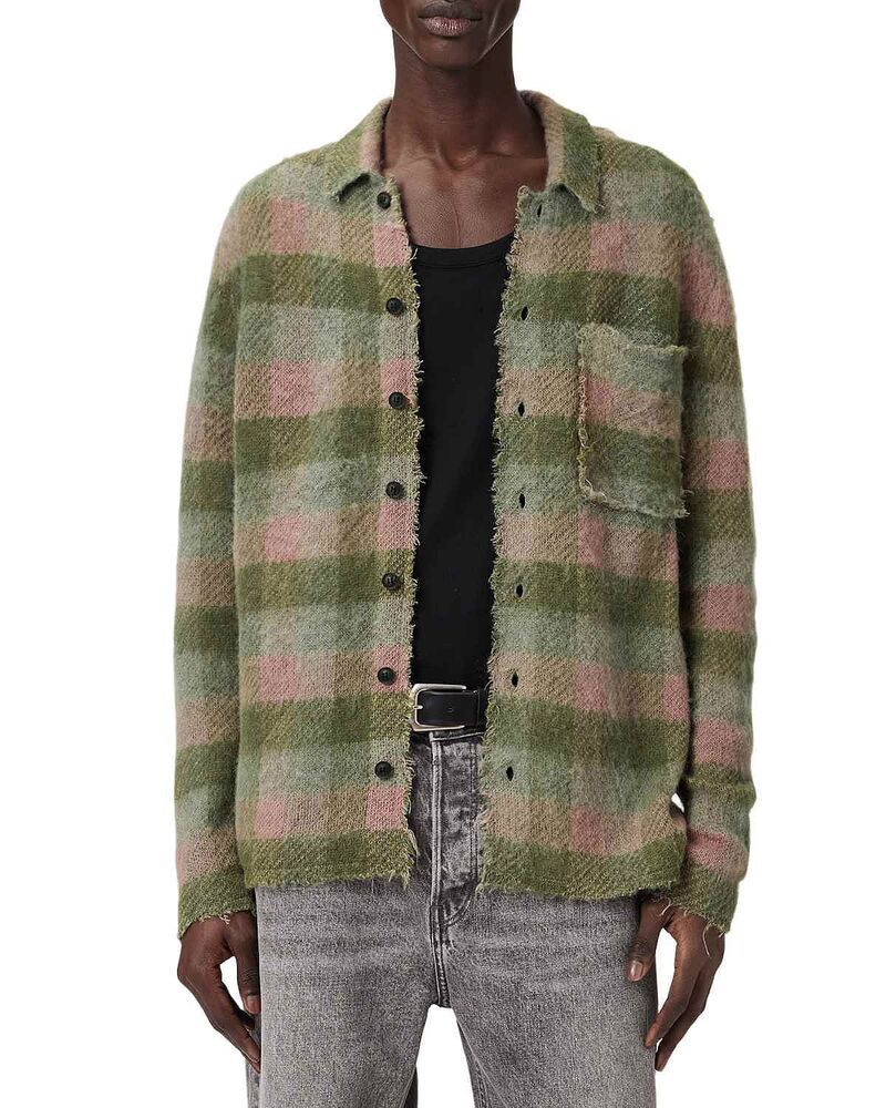 オールセインツ メンズ アウター カーディガン ALLSAINTS Adler Plaid Cardigan Sunbaked Pink ピンク