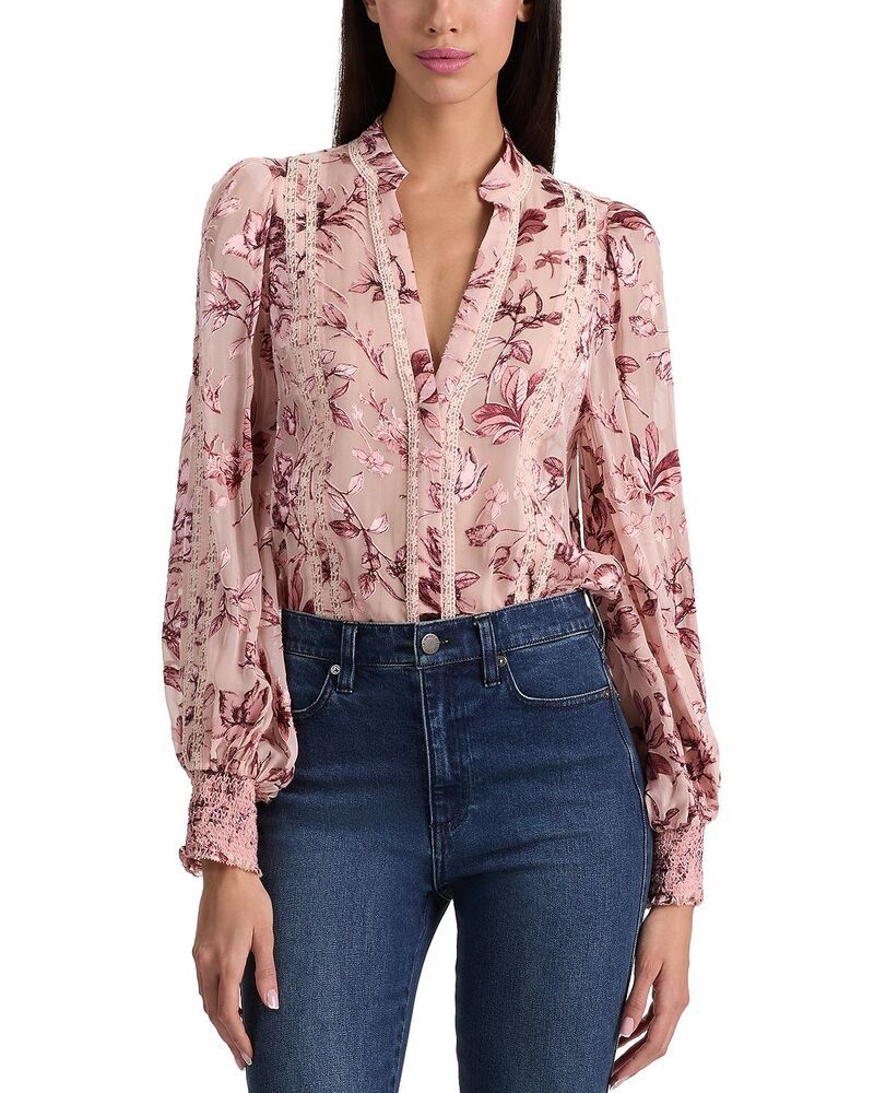 アリスアンドオリビア レディース トップス シャツ レーストリム ブラウス レース Alice and Oliviarlette Lace Trim Blouse Mystic Garden Rose