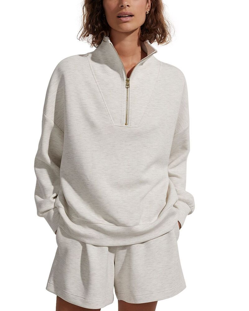 バーレイ レディース アウター パーカー・スウェット ハーフジップ シャツ Varley Hawley Half Zip Sweatshirt Ivory Marl アイボリー