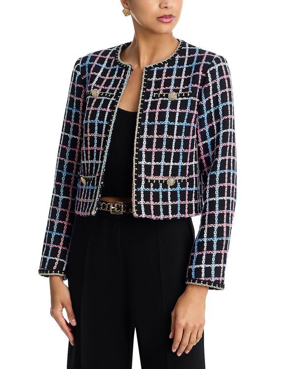 アクア レディース アウター ジャケット・ブルゾン プリント ツイード AQUA Chainlink Printweed Jacket Exclusive Black Multi ブラック