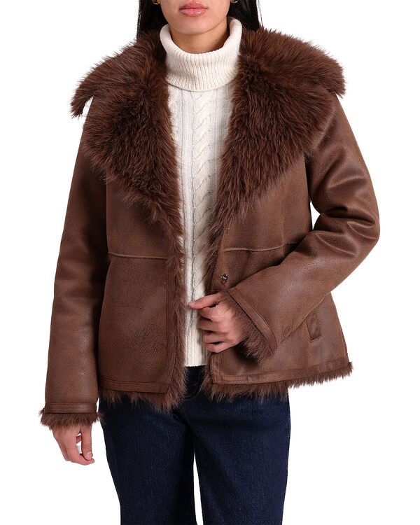 バガテル レディース アウター ジャケット・ブルゾン スエード Bagatelle Faux Suede Shearling Jacket Java