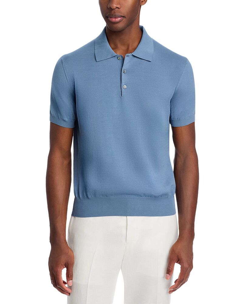 カナーリ メンズ トップス ポロシャツ コットン ニット Canali Egyptian Cotton Knit Polo Shirt Light Blue ブルー