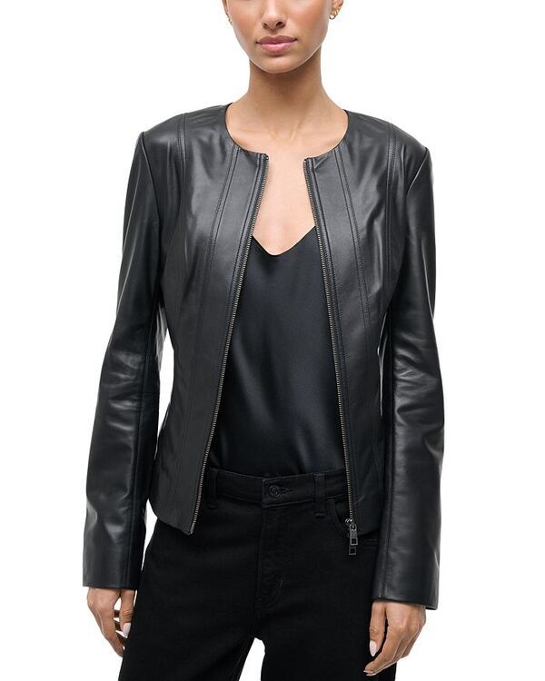 スタウド レディース アウター ジャケット・ブルゾン レザー STAUD Wells Leather Jacket Black ブラック