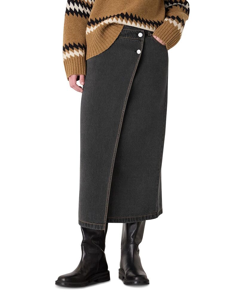 ホイッスルズ レディース ボトムスカート ミディ デニム Whistles Denim Button Wrap Midi Skirt Washed Black ブラック
