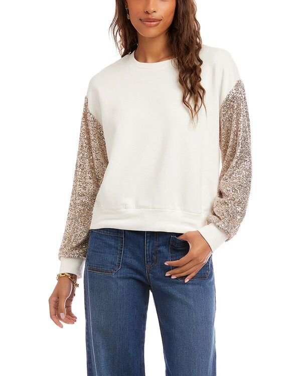 カレンケーン レディース アウター ニット・セーター スパンコール Karen Kane Sequinned Sleeve Sweater Cream クリーム