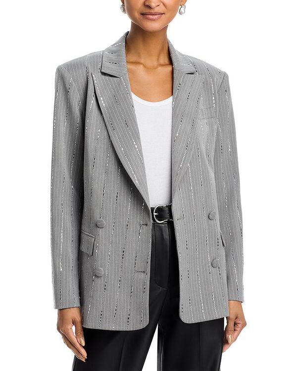 アクア レディース アウター ジャケット・ブルゾン ブレザー AQUA Oversized Crystal Pinstripe Blazer Exclusive Gray グレー