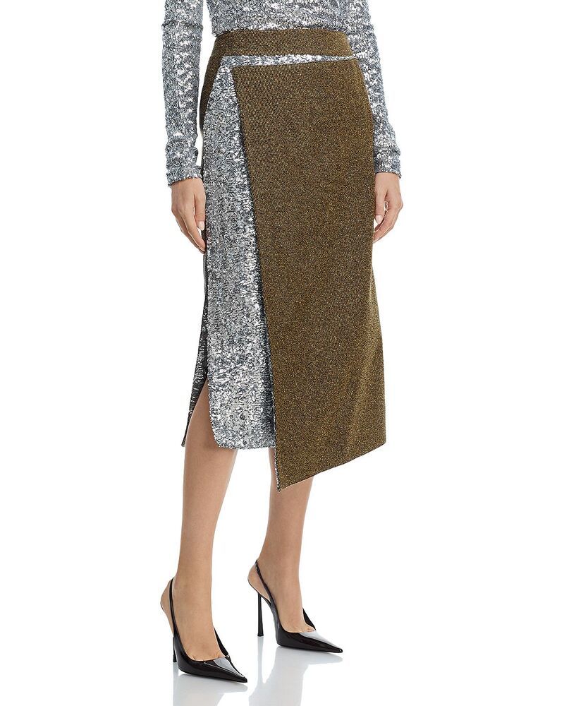 ラバンヌ レディース ボトムスカート ツイード スパンコール Rabanne Tweed Sequin Long Skirt Blackcombo