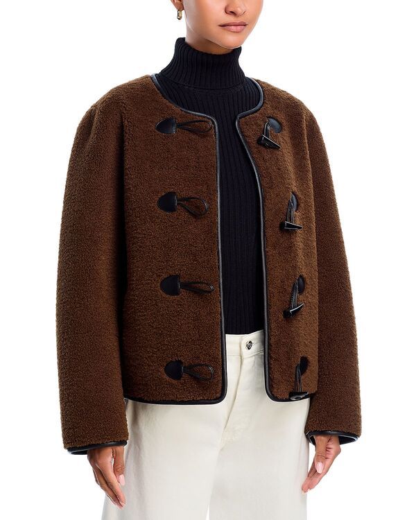アクア レディース アウター ジャケット・ブルゾン クロップド AQUA Cropped Faux Fur Toggle Jacket Exclusive Brown ブラウン