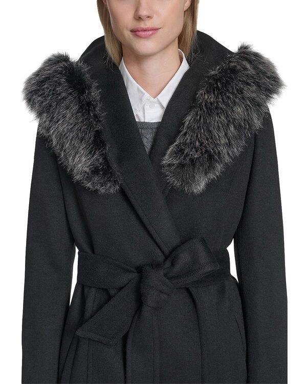 コールハーン レディース アウター コート Cole Haan Single Breasted Faux Fur Hooded Coat Black ブラック