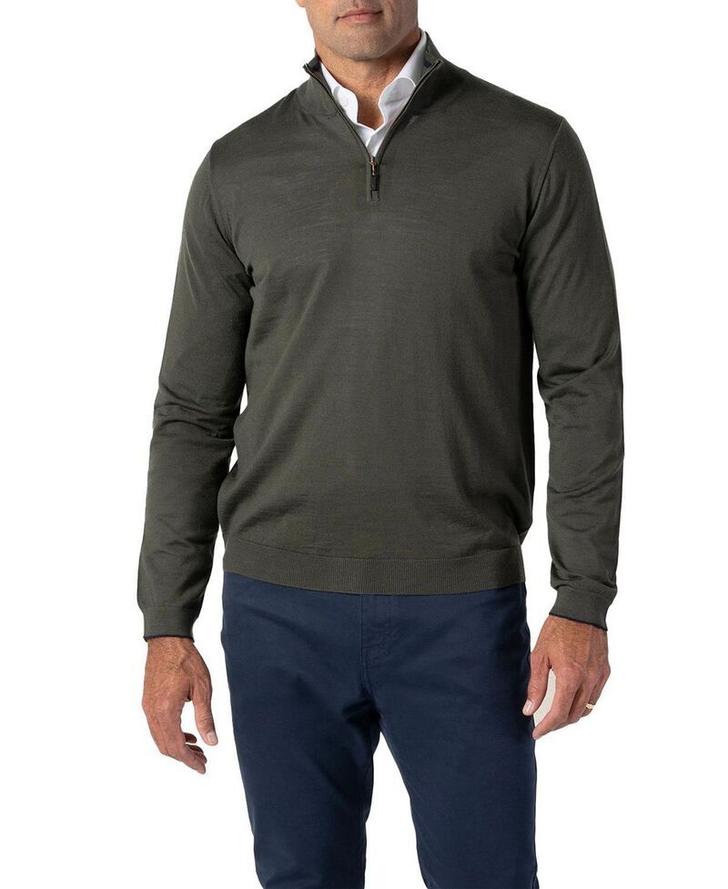 ロバート タルボット メンズ アウター ニット・セーター ハーフジップ Robertalbott Eastwood Quarter Zip Sweater Olive Green with Navy