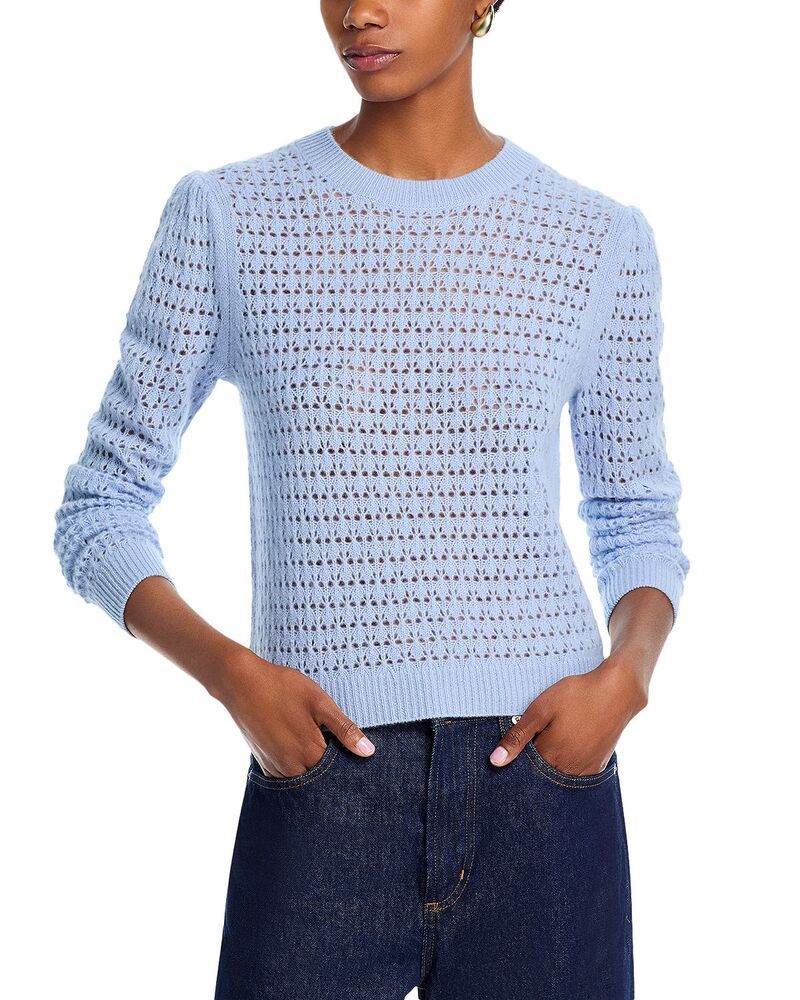 アクア レディース アウター ニット・セーター クルーネック AQUA 100 Cashmere Openwork Crewneck Sweater Exclusive Chambray アクア