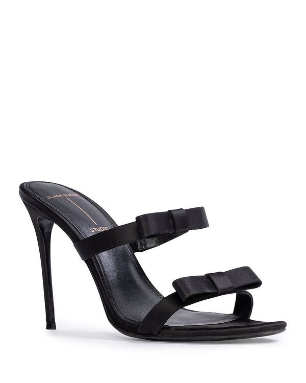 ブラックスエードスタジオ レディース シューズ サンダル サテン ヒール Black Suede Studio Womens Chic Satin Higheel Bow Sandals Black
